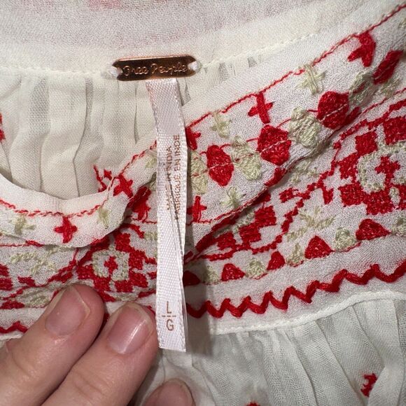 Free People Boho Top‎ Size Large Ivory Embroidered Sleeveless Cotton Tie Straps - Picture 5 of 10
